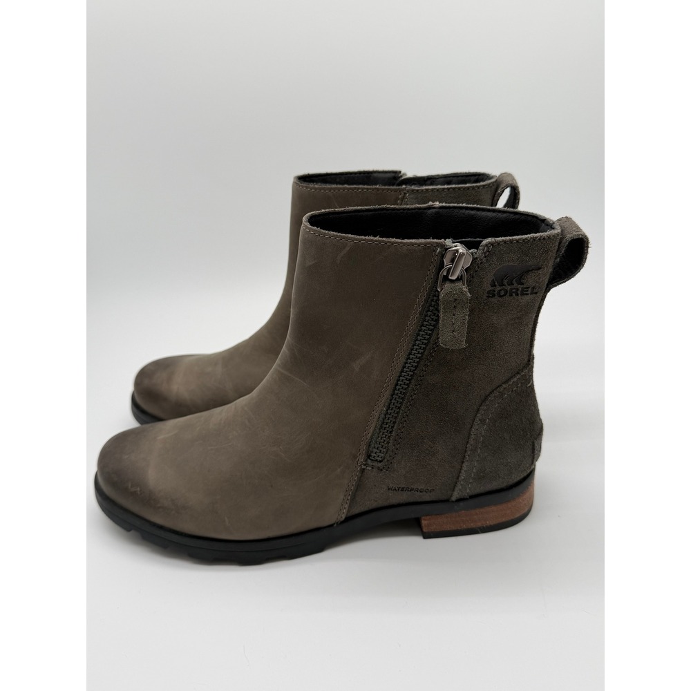 SOREL Emelie Boots Womens 7.5 Quarry Nubuck Suede Waterproof Zip Ankle Booties